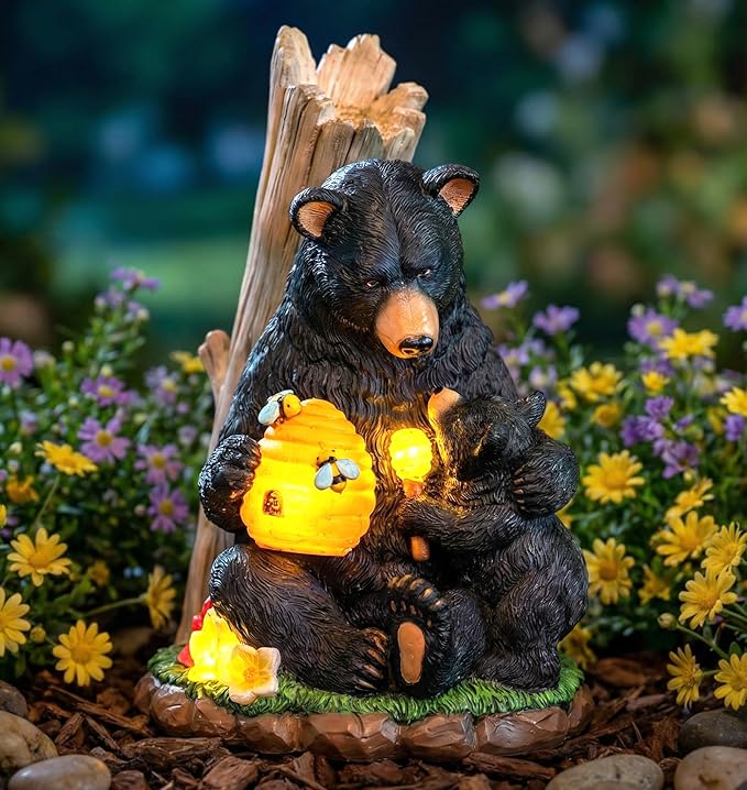 C&Y&G&X Solar Black Bear Garden Statue by CYGX