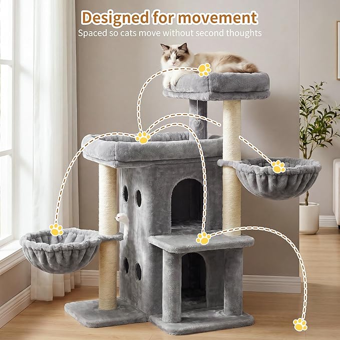 Heybly Cat Tree with Reinforced Big Base, 41.3-Inch Sturdy Cat Tower - Image 8