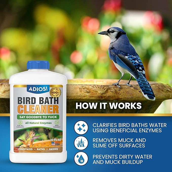 ADIOS! Bird Bath Cleaner for Outdoor Fountains and Bowls, Safely Cleans Metal - Image 2