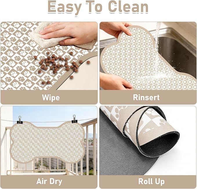 Pet Mats for Food and Water, Khaki Bone Dog Food Mat for Floors, Non Slip - Image 6