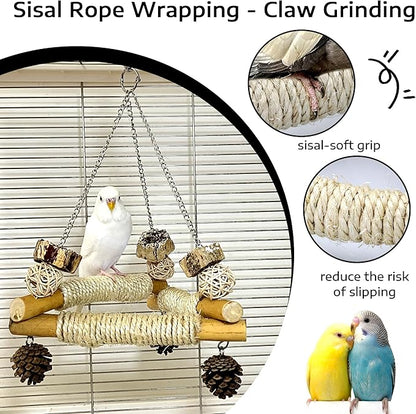 Bird Swing for Cage with Chew Toys, 3 Sisal-Wrapped Parrot Perches & Stable - Image 5