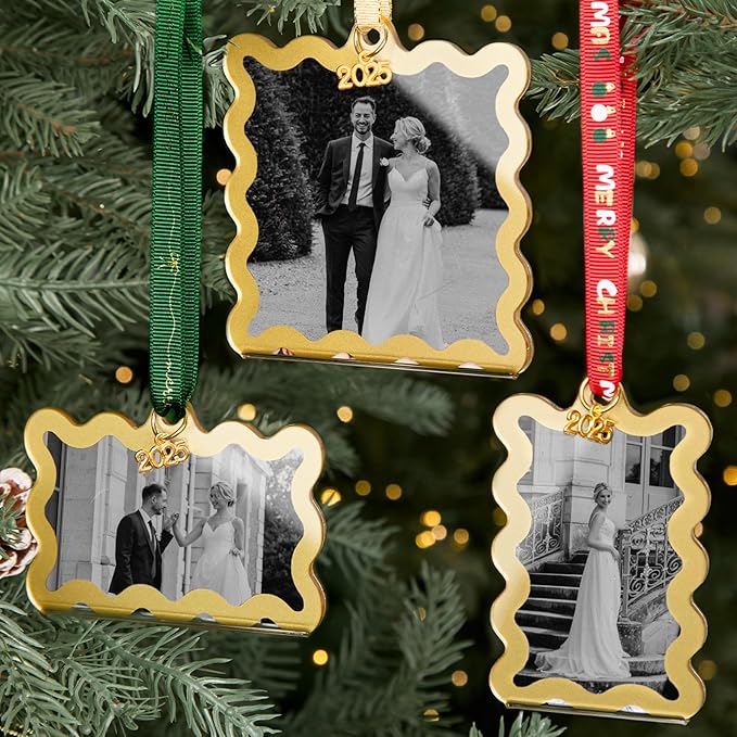 UNIQOOO 6Pcs Gold Wave Christmas Acrylic Picture Frame Ornaments, 3 Sizes - Image 9