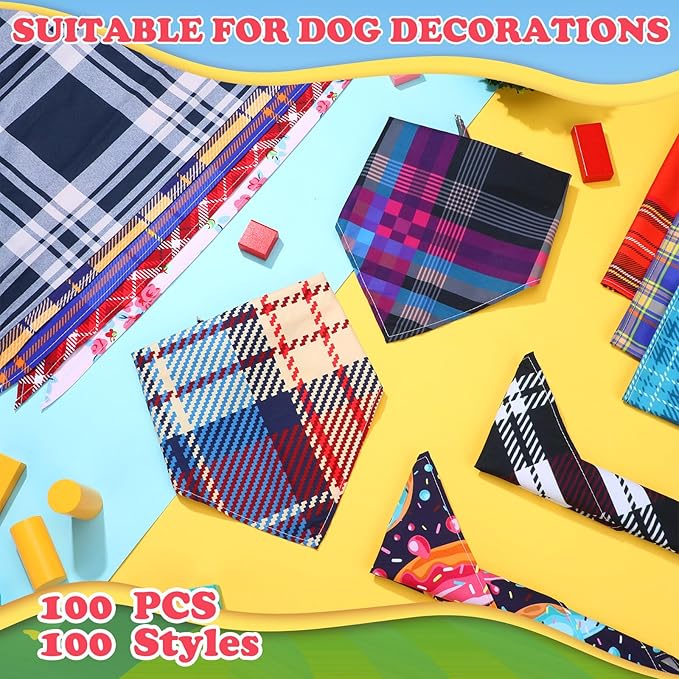 Huhumy 100 Pcs Plaid Dog Bandanas Bulk Pet Bibs Colorful Triangle Scarf Plaid - Image 3