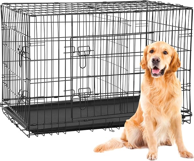 BestPet | 42" Dog Crate | Black | Foldable Metal Kennel by BestPet