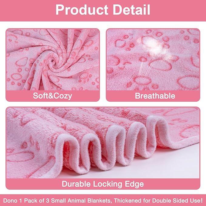 Dono 1 Pack 3 Dog Blankets for Small Dogs, Soft Fluffy Paw Print Pattern Fleece - Image 4