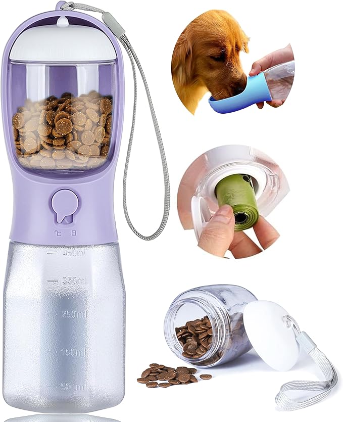 Dog Water Bottle with Food Container, Portable Pet Dog Water Dispenser by AVELORA