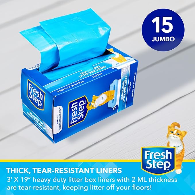 Fresh Step Jumbo Drawstring Cat Litter Box Liners Scented Heavy Duty Kitty - Image 2