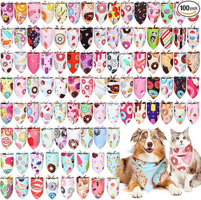 Huhumy 100 Pcs Donut Dog Bandanas Bulk Pet Bibs Colorful Triangle Scarf XL by Huhumy