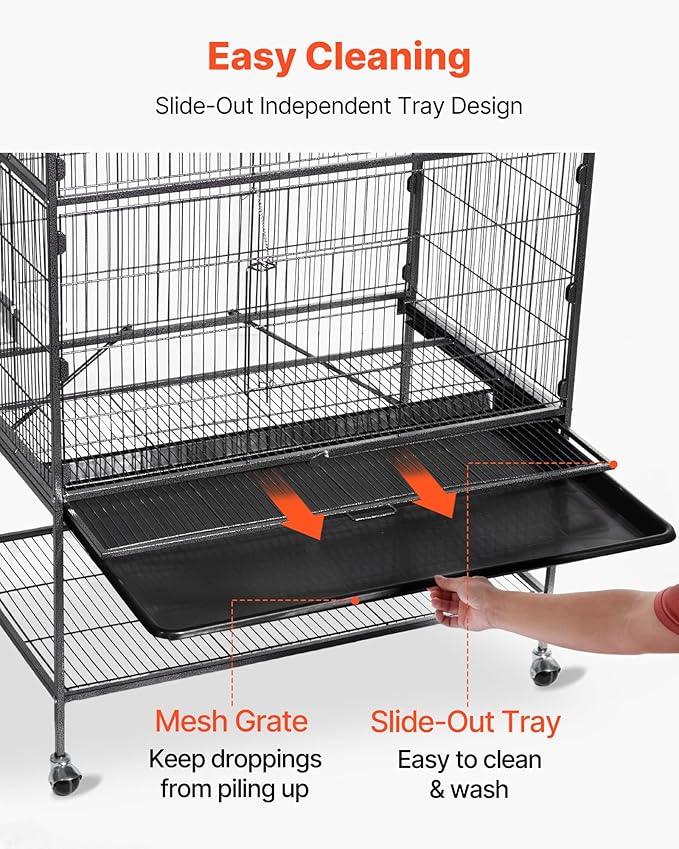 VEVOR Bird Cage, 31.5 x 20.5 x 52 inch, Flat Top, Wrought Iron Bird Flight Cage - Image 6