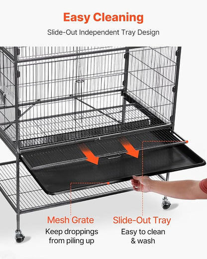 VEVOR Bird Cage, 31.5 x 20.5 x 52 inch, Flat Top, Wrought Iron Bird Flight Cage - Image 6