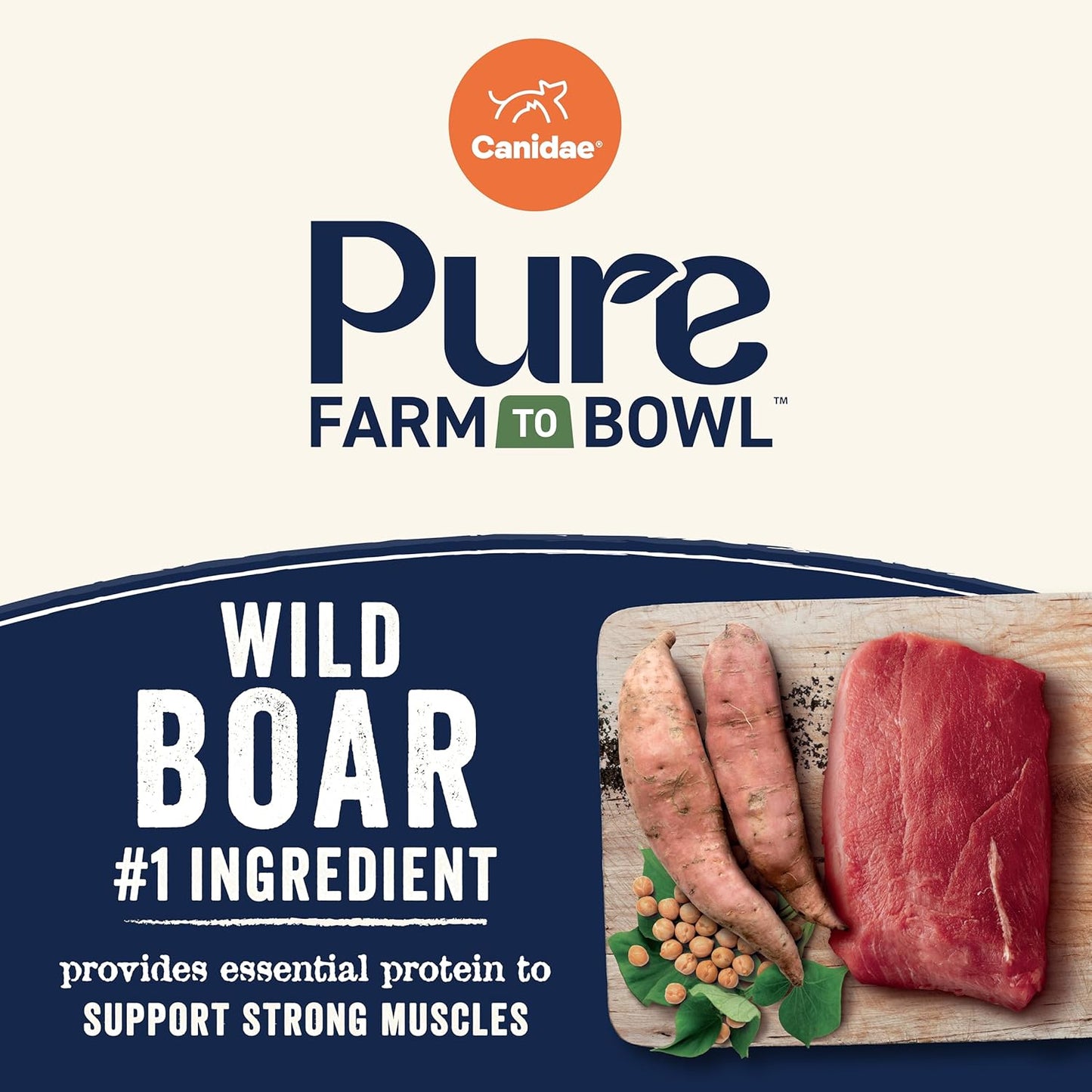 Canidae Pure Farm to Bowl Wild Boar & Garbanzo Bean, Grain-Free Dry Dog Food, Adult, 22lb