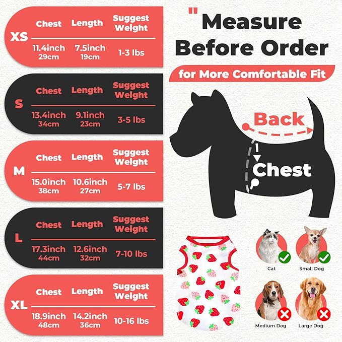PETCARE Cartoon Dog Shirts for Small Dogs Cute Dog Clothes Red Strawberry - Image 2