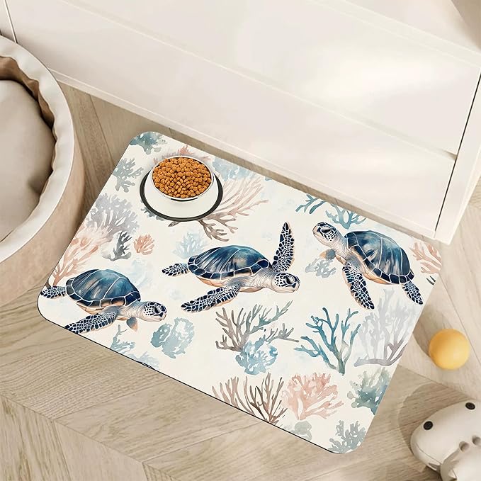 Turtle Dog Cat Food Mat, Coral Absorbent Pet Feeding Mat by Unknown
