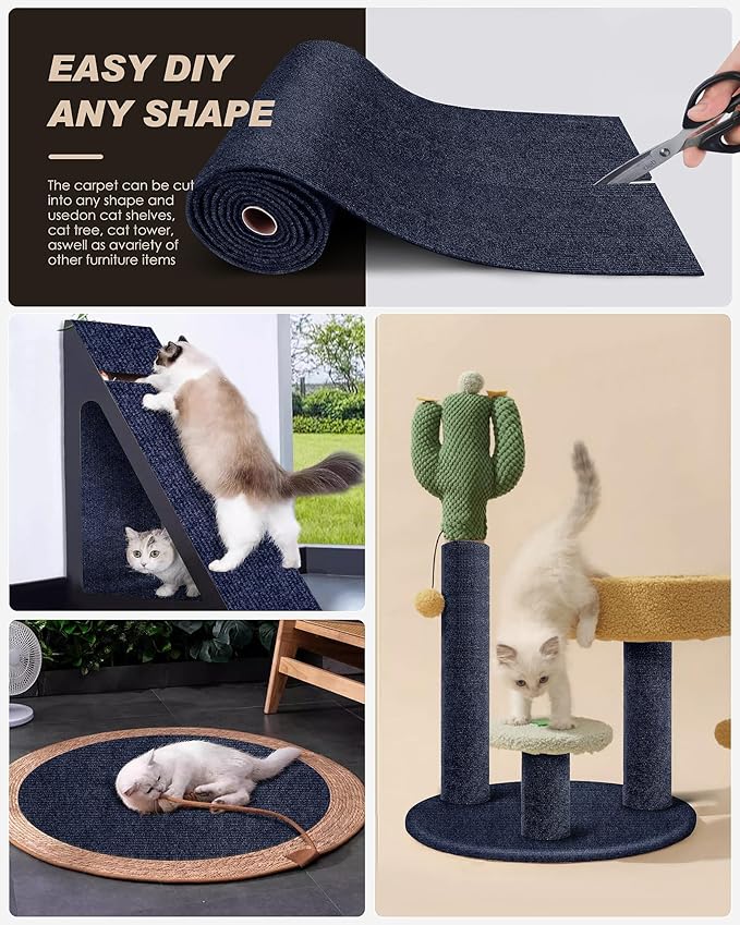 VIVOYAN 78.7"x15.8" Cat Scratch Mat, Trimmable Self-Adhesive Carpet, DIY Climb - Image 4