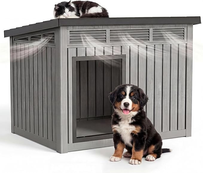 DRATO Small Dog House, Weatherproof Resin Dog House Outdoor by DRATOprovidesawarmandcozy