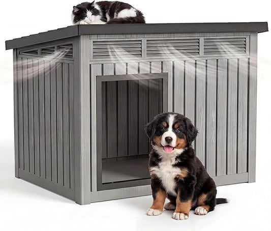 DRATO Small Dog House, Weatherproof Resin Dog House Outdoor by DRATOprovidesawarmandcozy