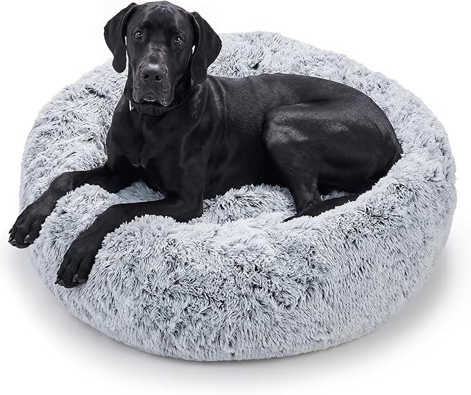 JOLLYVOGUE Dog Beds Large Sized Dog, Calming Anti-Anxiety Dog Bed, Fluffy Donut by JOLLYVOGUE