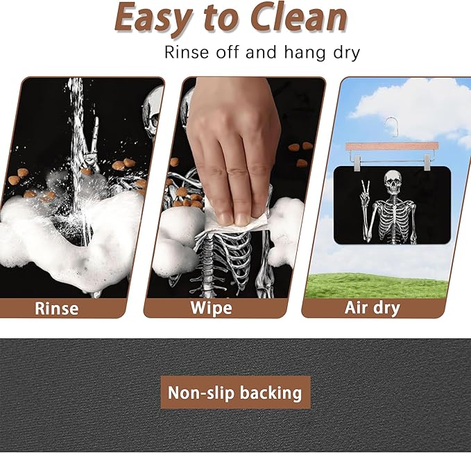 Funny Skull Skeleton Dog Food Mat - Image 4