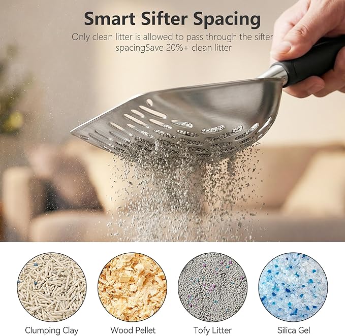 Cat Litter Scoop, Kitty Metal Scooper, Heavy Duty Aluminum Deep Sifter - Image 6
