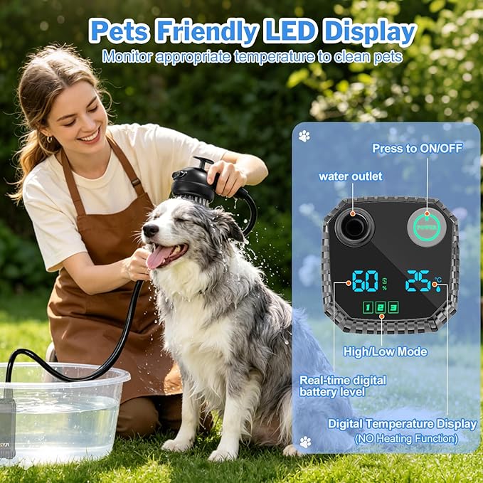 FLY2SKY Portable Shower Pump 6000mAh Detachable Shower Head Hose Pet Bathing - Image 5