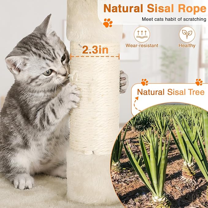 FDW | 54" Cat Tree Tower | Beige | Multi-Level Indoor Activity Center - Image 3