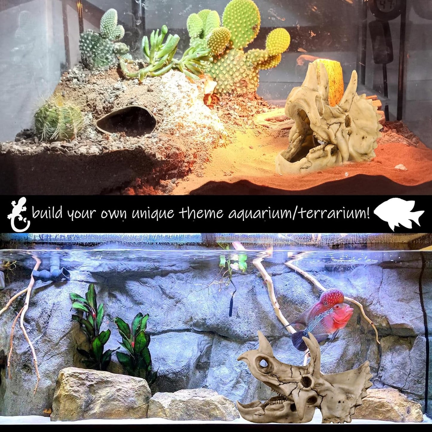 Fish Hideout Cave Dinosaur Animal Skull Reptile Ornament Halloween Décor for Terrarium Aquarium Large Decorations Betta Tarantula Snake Decor Bones