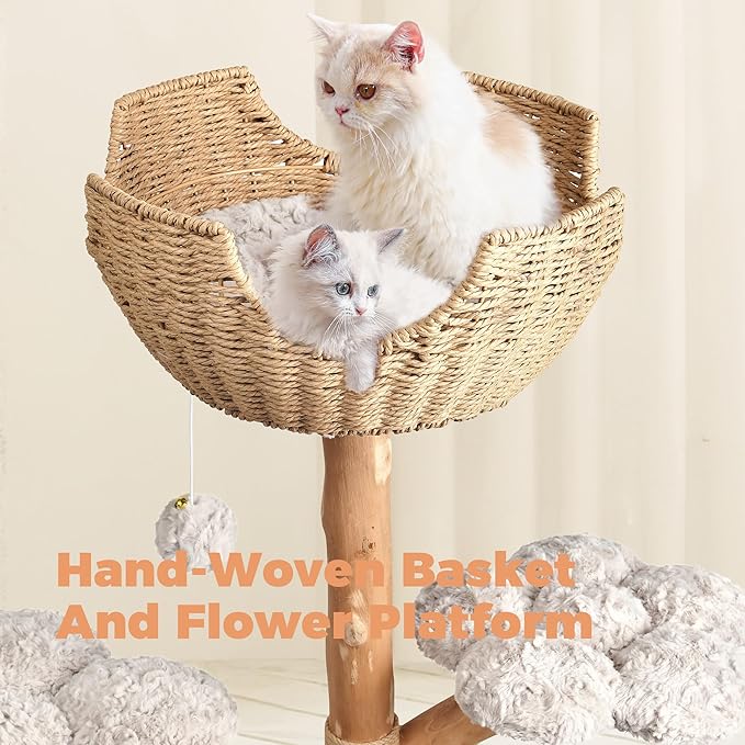 Easyego Modern Cat Tree, 43.3" Aesthetic Wood Cat Tree Tower - Image 4