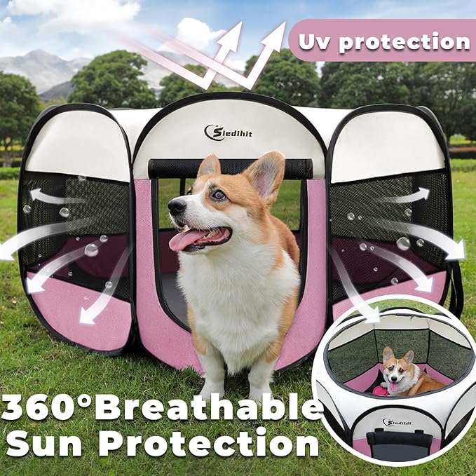 Siedihit Pink Puppy Playpen for Middle Dog Cat, Dog Tent Crates Cage - Image 5