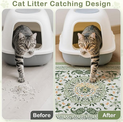 Unicorn Catcher Cat Litter Mat 40" x 30" Non-Slip Litter Box Mat Washable - Image 2