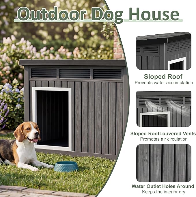 DRATO Large Dog House, Weatherproof Resin Large Dog House Outdoor - Image 2
