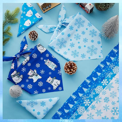 Preboun 50 Pcs Winter Dog Bandanas Bulk Blue Snowflakes Snowmen Bandanas - Image 5