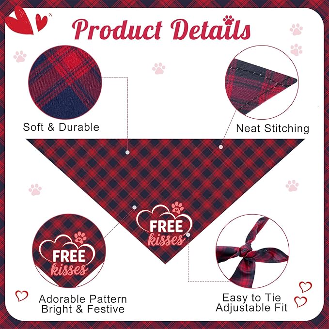 Weewooday 9 Pcs Holiday Dog Bandanas Seasonal Plaid Bandanas Patriotic Birthday - Image 3