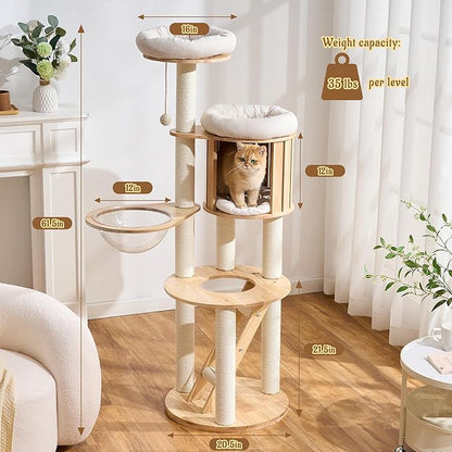 Modern Cat Tree Tower with Scratching Post, 61.5in Tall Cat Tree - Image 2