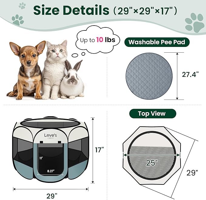 Love's cabin Dog Playpen with Washable Pee Pad, Puppy Pet Cat Playpen Small - Image 3