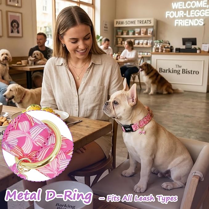 Cute Hot Pink Dog Collar with Bow Print, Spring Summer Puppy Collar with - Image 5