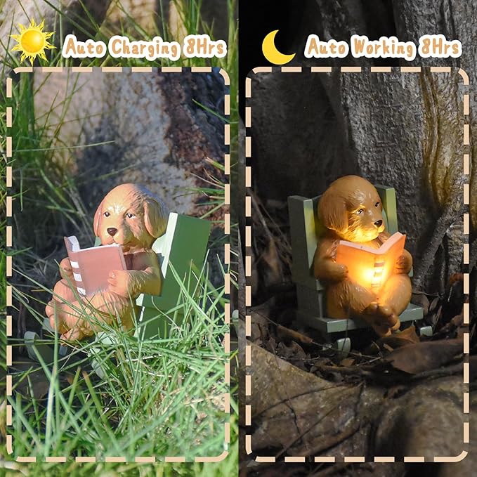 Sheaifun Solar Garden Statues Dog Statues Fairy Garden Accessories Outdoor - Image 4