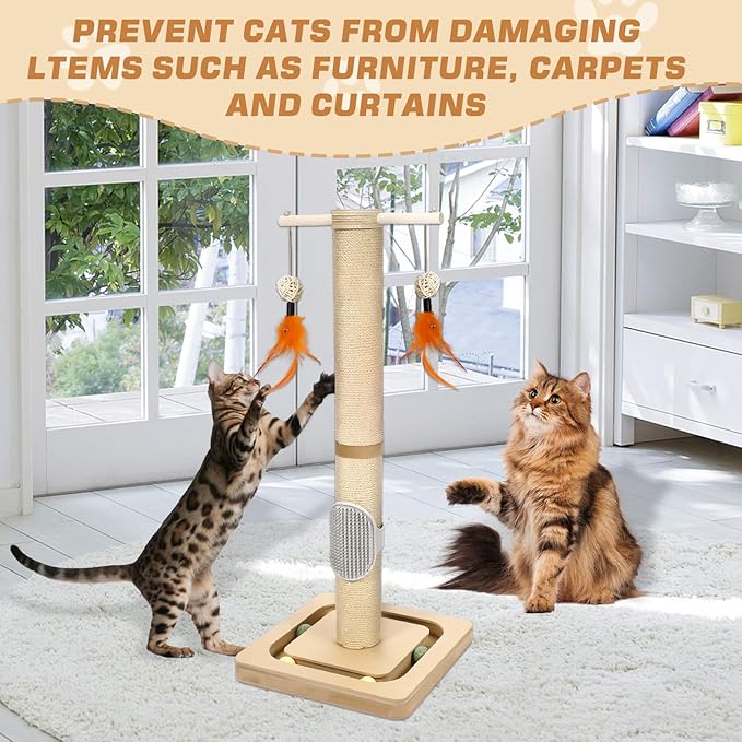 27” Small Cat Tree with 3-Tier Ball Track & Jute Scratching Post, Space-Saving - Image 6