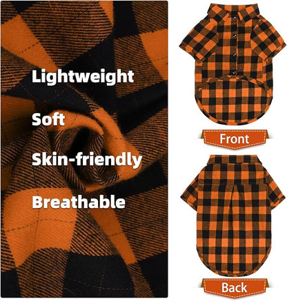 PUPTECK Plaid Fall Dog Shirt, Cute Puppy Cat Polo T-Shirt, Soft Pet Clothes Boy - Image 3