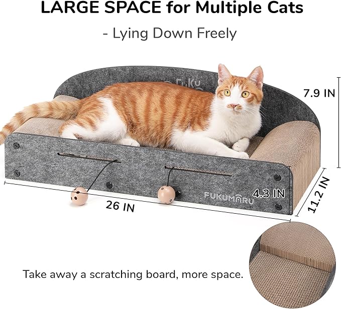 FUKUMARU 26 Inch Large Cat Scratcher Bed, 2 Reversible Cardboard Cat Scratch - Image 6