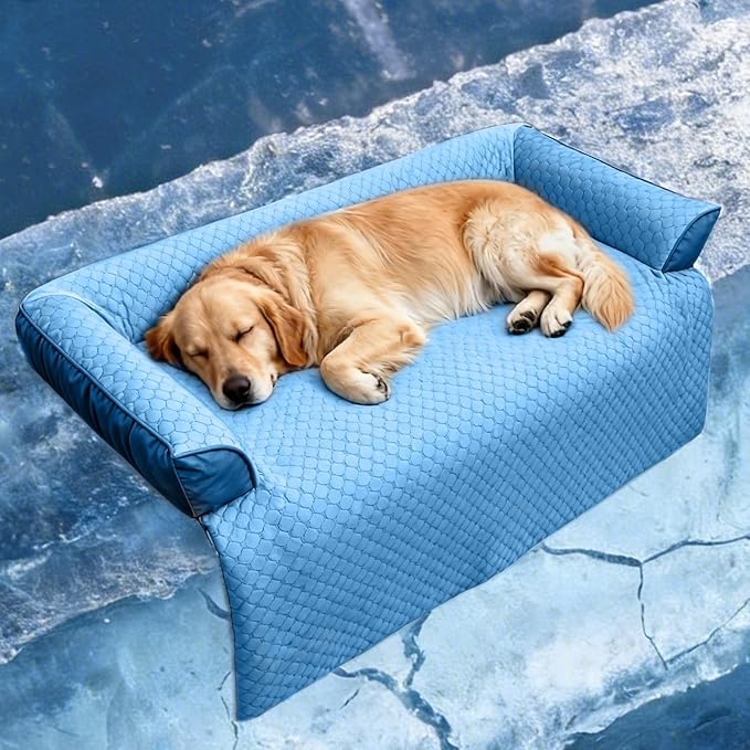 GGIB Cooling Dog Bed Mat with Bolster Pillow Washable Dog Couch Cover by GGIB