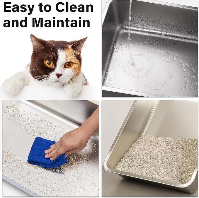 Stainless Steel Litter Box 2Pack, 15.7"×11.8"×4" Small Cat Litter Box, Metal - Image 4