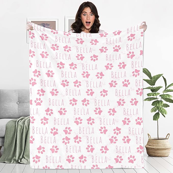 Personalized Dog Blanket, Custom Paw Print Dog Blanket by Ecautly