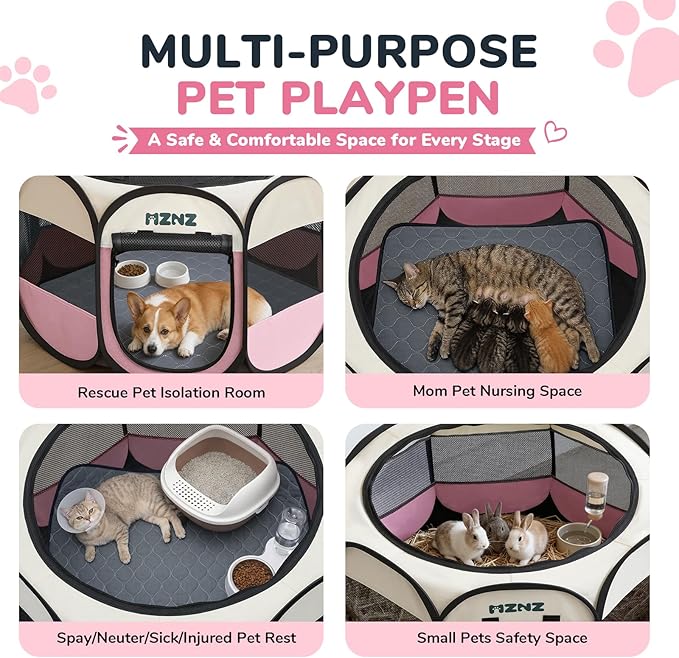Dog Cat Playpen with Pee Pad, Portable Puppy Pet Crate Indoors - Image 3