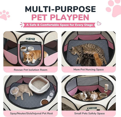 Dog Cat Playpen with Pee Pad, Portable Puppy Pet Crate Indoors - Image 3