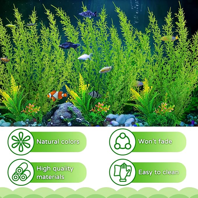 QUOZUO Fish Tank Accessories Large Plants, Aquarium Decor Plastic Plants 3pcs - Image 3
