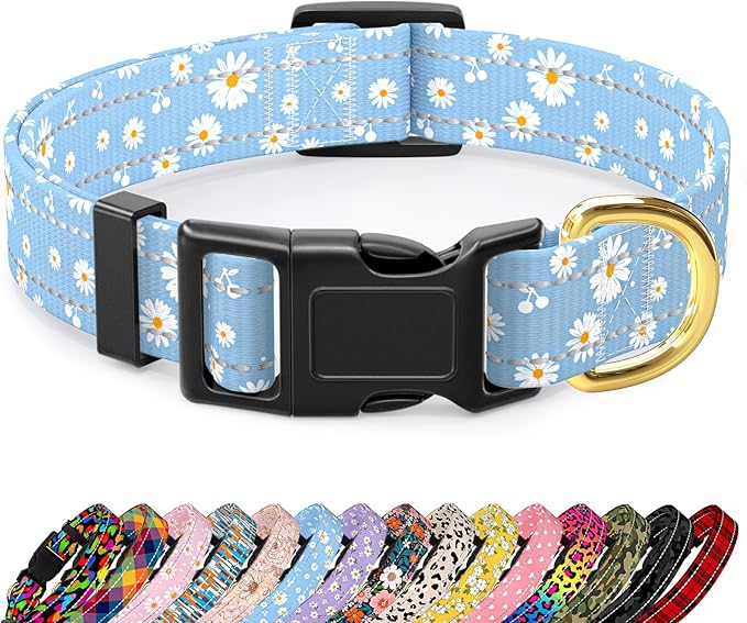 Reflective Dog Collar for Large Dogs, Cute Daisy Theme Adjustable Heavy-Duty by TMOODEL