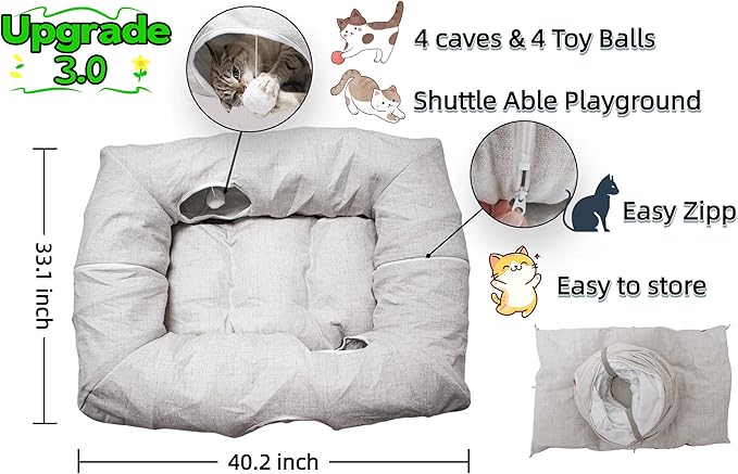 XxingSheep 4 Cave Premium Hemp Fabric XL Cat Tunnel Bed - Image 6