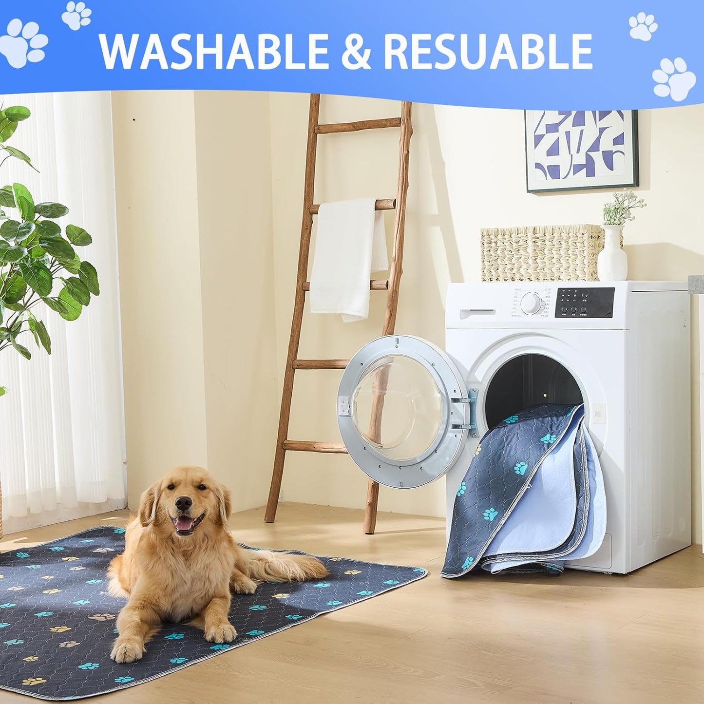 Aitmexcn Washable Puppy Dog Pee Pad, 2PCS 100% Waterproof Whelping Training Mat for Puppy/Senior Dog, Fast Drying Reusable Puppy Pads for Indoor, Outdoor and Car Travel- 48'' x 65''