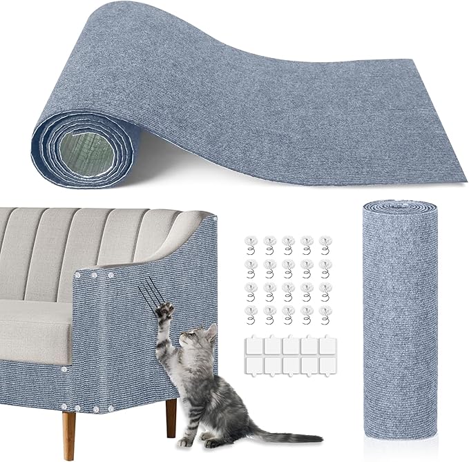 Cat Scratching Mat, 118.5"x15.9" Trimmable Self-Adhesive Cat Scratch Carpet by TEBANTY