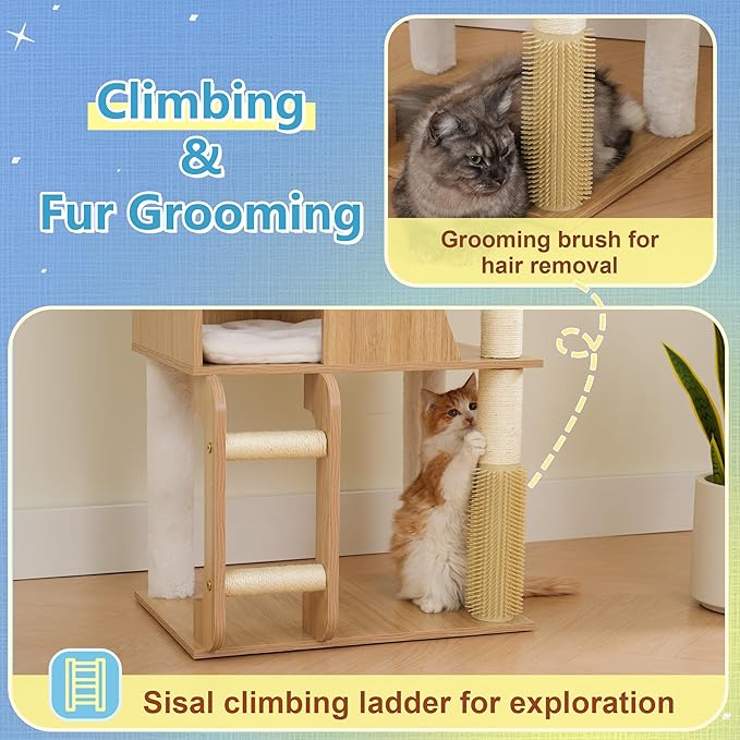 Hey-brother Wooden Cat Tree, 69.7 inch Cats Furniture Tower - Image 6